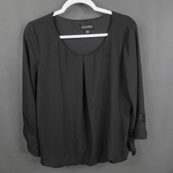 In Studio Womens Top Large Black Flowy Blouson Oversize Minimalist Quiet Luxury - Picture 1 of 12